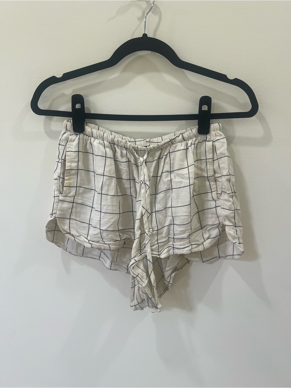 Brandy Melville Cream Windowpane Drawstring Shorts